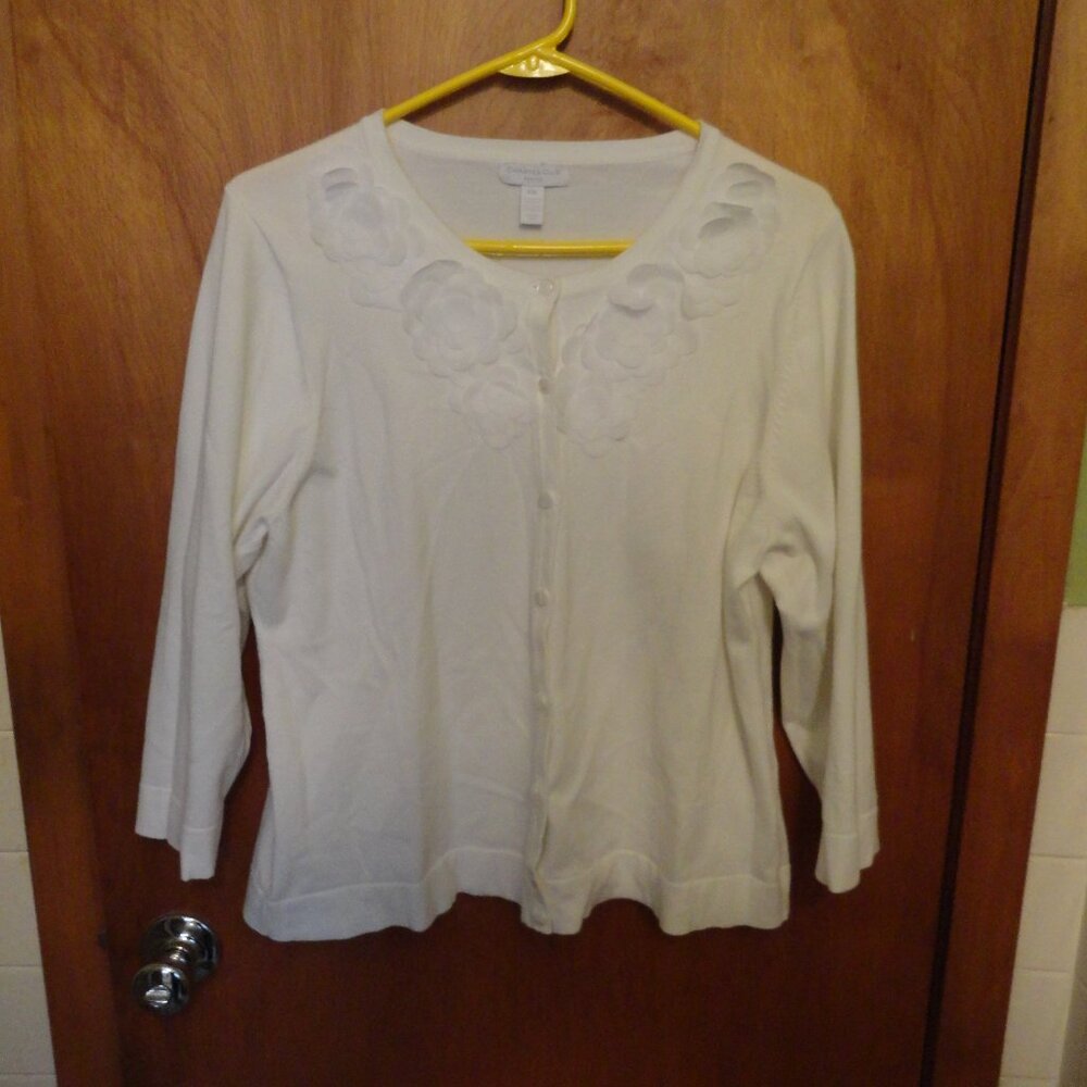 Charter Club white petite extra large 3/4 length sleeve spring sweater button-up